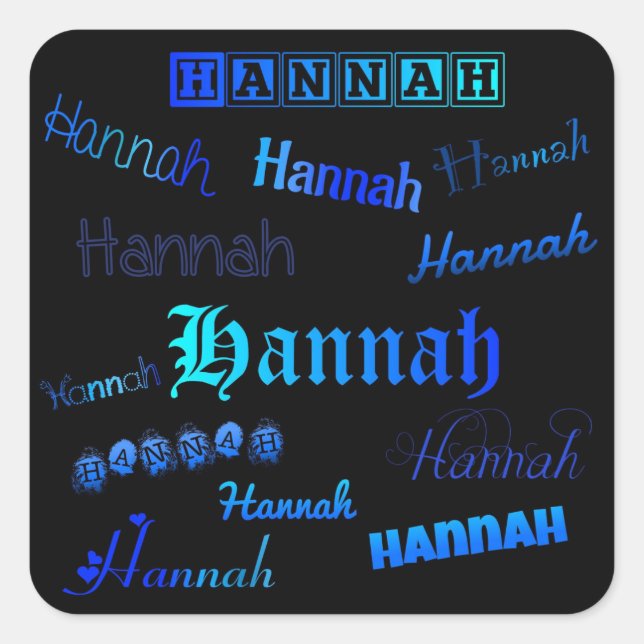 Sticker Carré Couleurs bleues sur noir - Hannah (Devant)