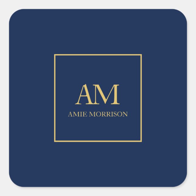 Sticker Carré Couleurs d'or bleu Monogramme Lettres initiales No (Devant)