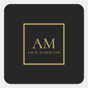 Sticker Carré Couleurs Or Noir Monogramme Lettre Initiale Nom