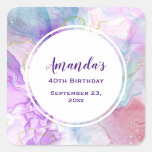 Sticker Carré Couleurs violettes, vertes, roses Fleurs Anniversa