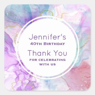 Sticker Carré Couleurs violettes, vertes, roses Fleurs Anniversa