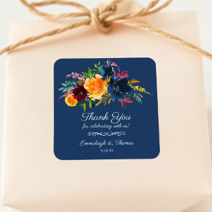 Sticker Carré Couleurs vives Aquarelle Merci floral Favoriser