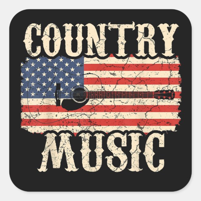 Sticker Carré Country Music Guitar American Flag (Devant)