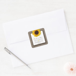 Sticker Carré Country Rustic Tournesol & Mariage Burlap
