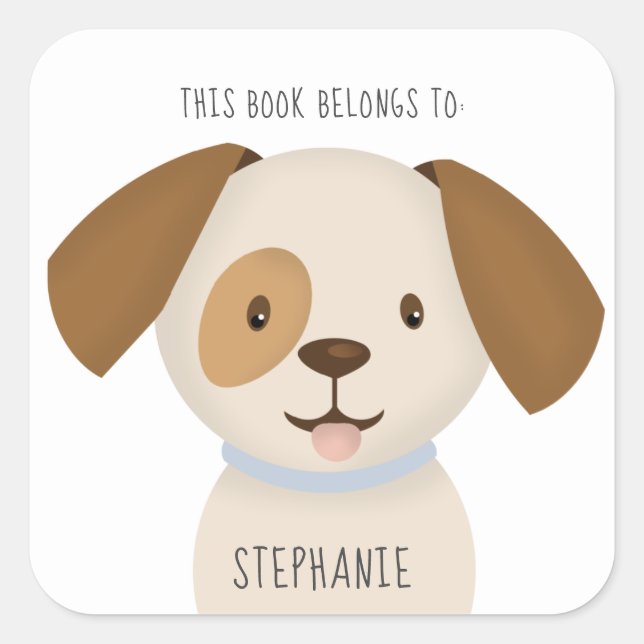 Sticker Carré Coupable chiot ce livre appartient à (Devant)