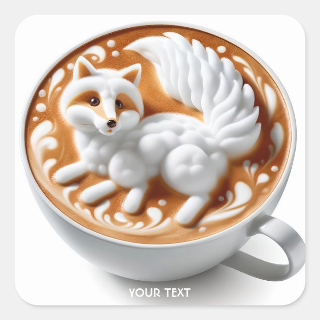 Sticker Carré Coupe Imaginaire Cute Coffee Fox (Devant)