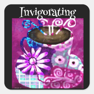 Sticker Carré Coupe Whimsical de café Peinture Abstraite Purple