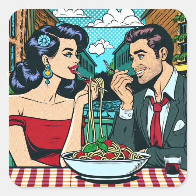 Sticker Carré Couple à une date | Tomber dans l'amour (Devant)