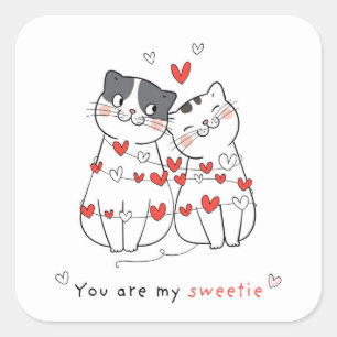 Sticker Carré Couple amoureux des chats