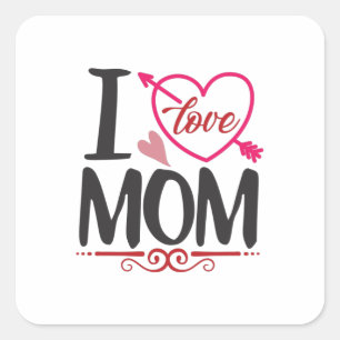 Sticker Carré Couple Cadeau I Love Maman