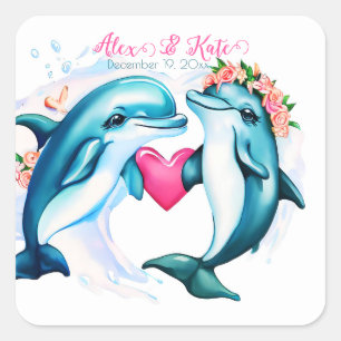 Sticker Carré Couple dauphin mignon   Mariage romantique