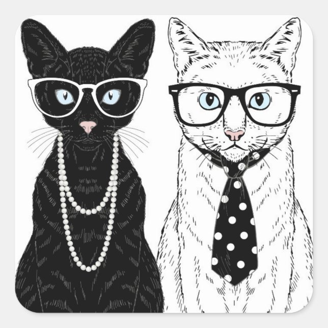 Sticker Carré Couple de chats (Devant)