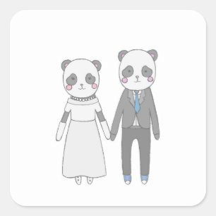 Sticker Carré Couple de mariage Panda Mignon – Mariée & Marié Ka