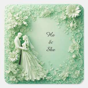 Sticker Carré Couple de mariage romantique