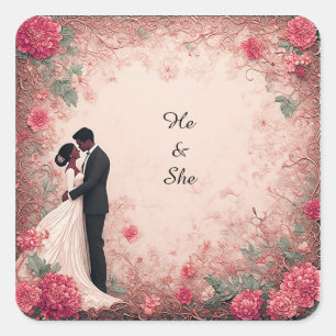 Sticker Carré Couple de mariage romantique