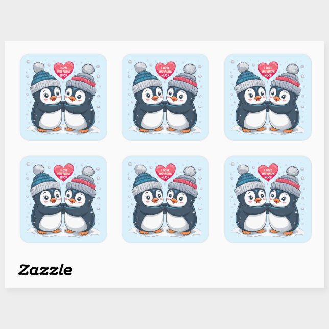 Sticker Carré Couple de pingouin (Feuille)