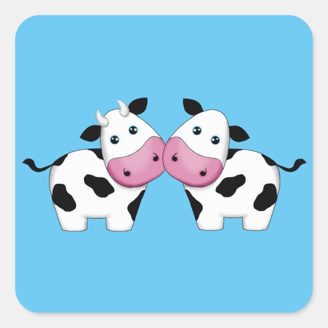 Sticker Carré Couple de vache mignonne (Devant)