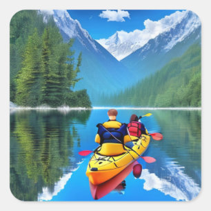 Sticker Carré Couple en Kayak   Thème Kayaking