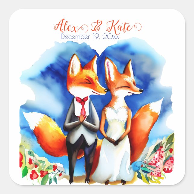 Sticker Carré Couple Fox mou | Mariage romantique (Devant)