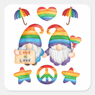 Sticker Carré Couple Gnome Gay Fierté, M. et M. Mariage Gay, Son