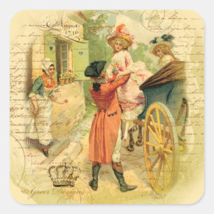 Sticker Carré Couple Mariage du XVIIIe siècle en transport