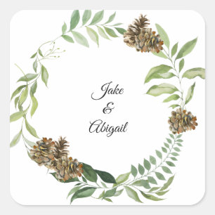 Sticker Carré Couple Noms Personnalisés Chute Folift Pine Cones
