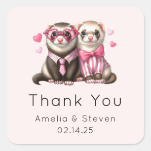 Sticker Carré Couple Otter mignon en Amour Mariage Merci