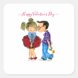 Sticker Carré Couple romantique - Amour - Saint Valentin Baiser