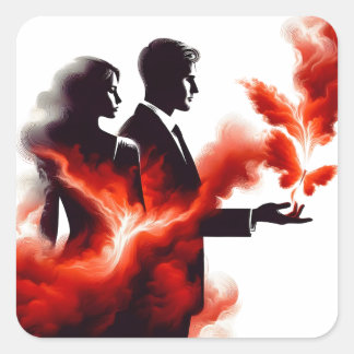 Sticker Carré Couple Silhouette de Passion Ardente - Flamme Surr