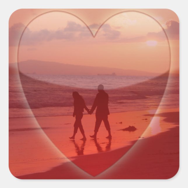 Sticker Carré Couple sur la plage Valentine (Devant)