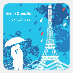 Sticker Carré Couples à Paris avec la tour d'Eiffle