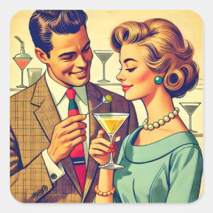 Sticker Carré Couples de fête cocktail du milieu du siècle - Ten