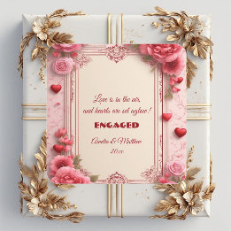 Sticker Carré Couple's Romantic Pink Heart Motifs Floral Engaged