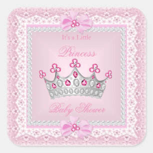 Sticker Carré Couronne de bébé princesse fille rose gemme argent