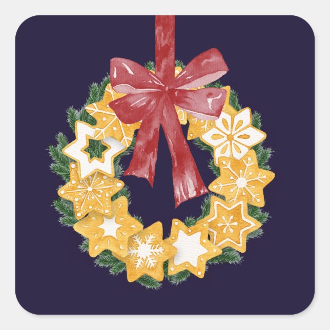 Sticker Carré Couronne de biscuits de Noël avec Arrière - plan b (Devant)