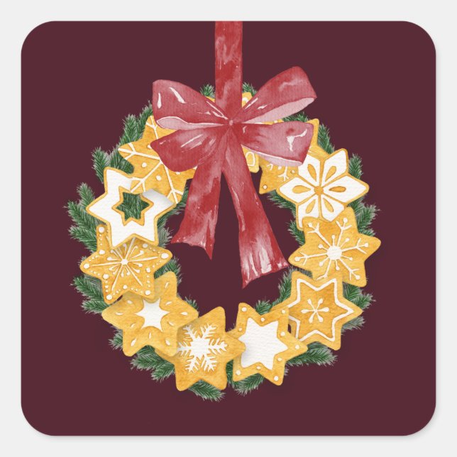 Sticker Carré Couronne de biscuits de Noël avec Arrière - plan d (Devant)