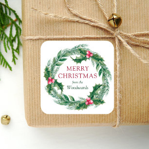 Sticker Carré Couronne de brindilles hivernales Joyeux Noël Aqua