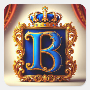 Sticker Carré Couronne de monogramme B en lettres bleues
