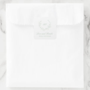 Sticker Carré Couronne de monogramme vert sauge Élégant mariage