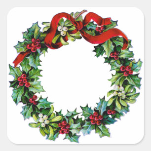 Sticker Carré Couronne de Noël de Holly et MIstletoe