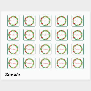 Sticker Carré Couronne de Noël festive avec texte Joyeux Noël