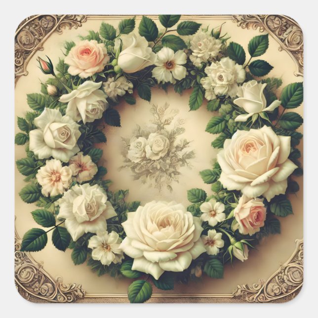 Sticker Carré Couronne de Rose (Devant)