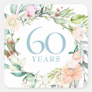 Sticker Carré Couronne de roses d'été sucrées 60e / 75e annivers