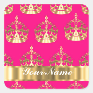 Sticker Carré couronne d'or sur rose chaud