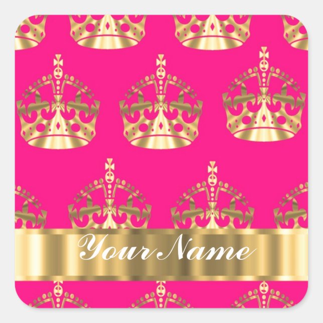 Sticker Carré couronne d'or sur rose chaud (Devant)