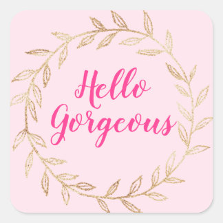 Sticker Carré Couronne dorée rose pâle de jeune fille jolie bonj