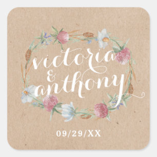 Sticker Carré Couronne fleur sauvage Sur Mariage campagnard Kraf