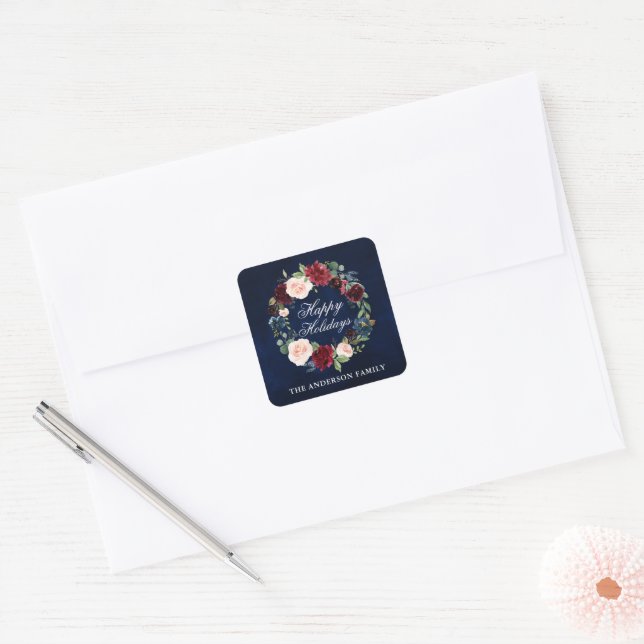 Sticker Carré Couronne florale aquarelle Joyeuses Fêtes Petit (Enveloppe)