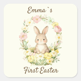 Sticker Carré Couronne florale de mon premier lapin de Pâques vi