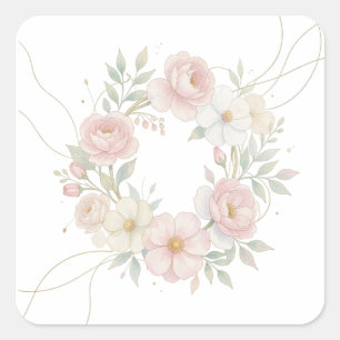 Sticker Carré Couronne florale élégante pastel rose, design bota